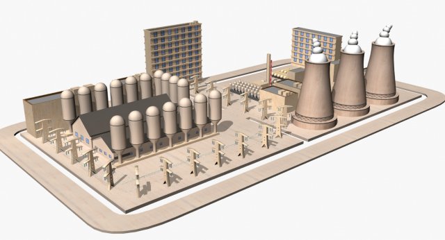 nuclear power plant catoon 3D Model .c4d .max .obj .3ds .fbx .stl .blend 
