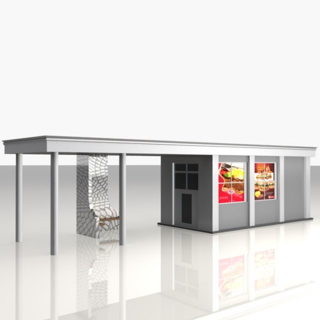bus stop shelter food shop 3Dモデル .c4d .max .obj .3ds .fbx .stl .blend 