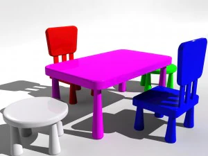 tavolo con sedia per bambini Modello 3D