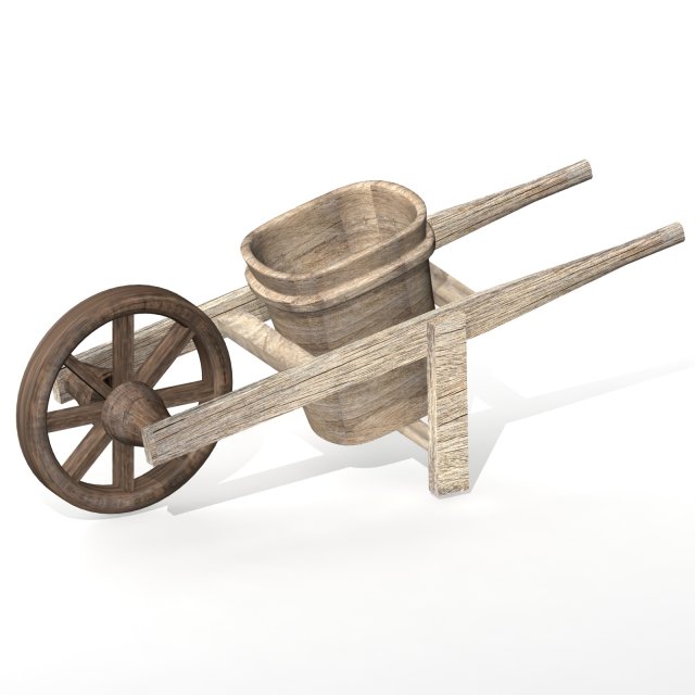 wooden wheelbarrow 3D 모델 .c4d .max .obj .3ds .fbx .stl .blend 