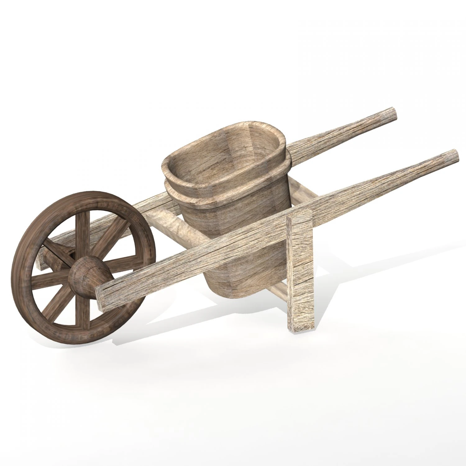 wooden wheelbarrow 3D Model .c4d .max .obj .3ds .fbx .stl .blend