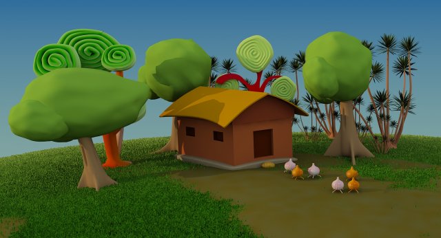 cartoon house scene Modello 3D .c4d .max .obj .3ds .fbx .stl .blend 