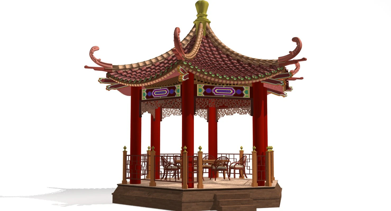 chinese gazebo 3D Model .c4d .max .obj .3ds .fbx .stl .blend