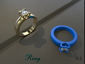 다이아몬드가 박힌 금반지 3D 프린트 모델