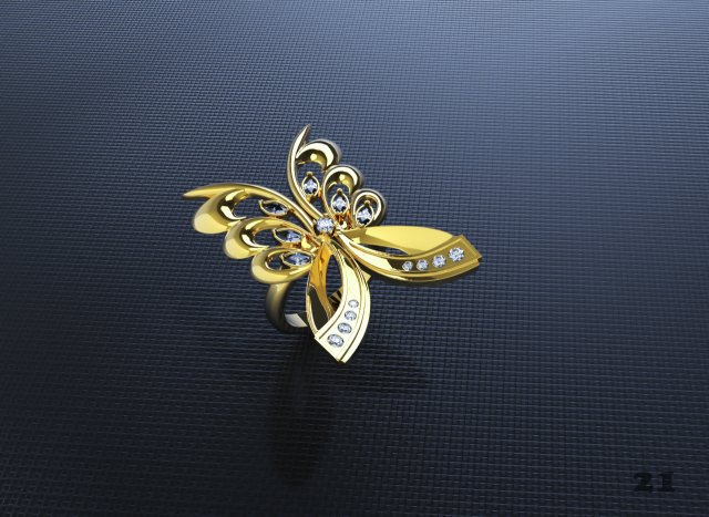 butterfly ring 3Dプリントモデル .c4d .max .obj .3ds .fbx .stl .blend 