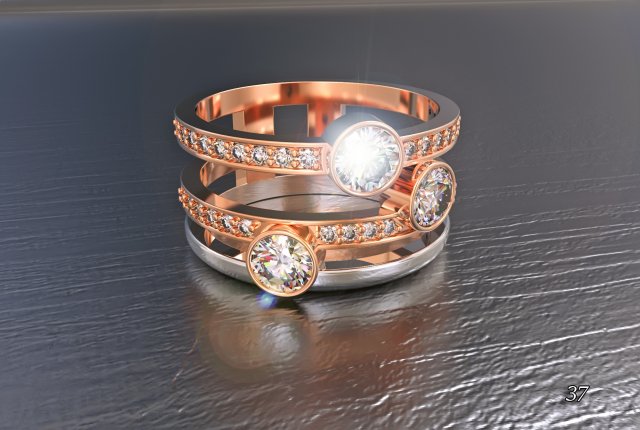 ring three diamonds Modello di stampa 3D .c4d .max .obj .3ds .fbx .stl .blend 