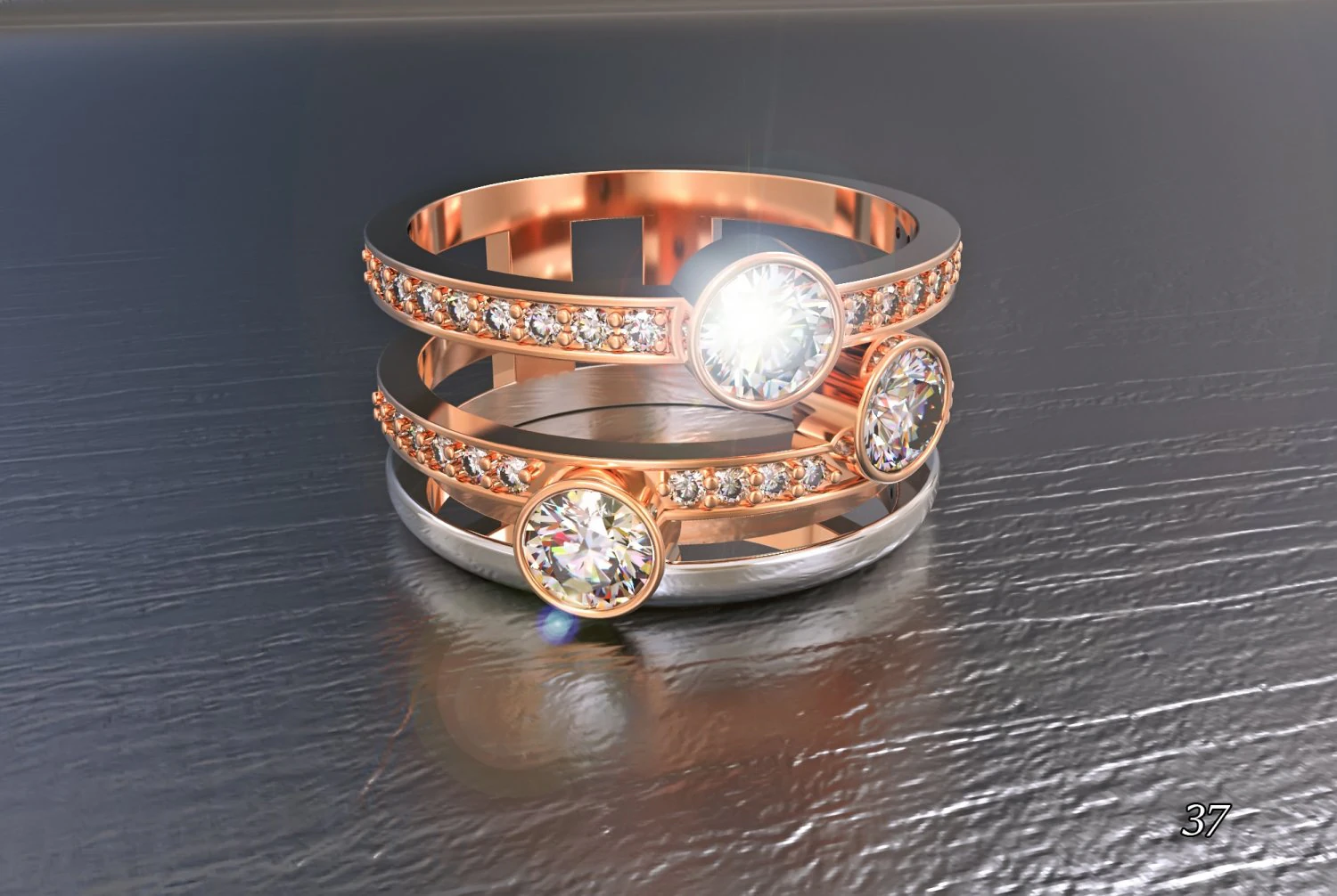 &uuml;&ccedil; elmas y&uuml;z&uuml;k 3D Baskı Modeli .c4d .max .obj .3ds .fbx .stl .blend 