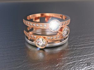 ring three diamonds 3Dプリントモデル