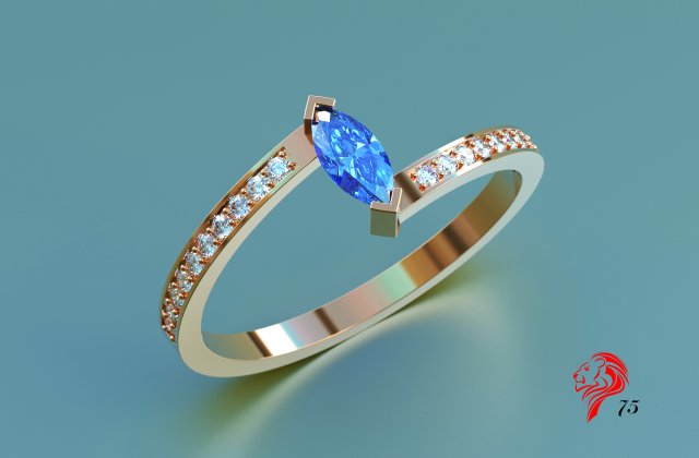 stone ring with marquis 3D Baskı Modeli .c4d .max .obj .3ds .fbx .stl .blend 
