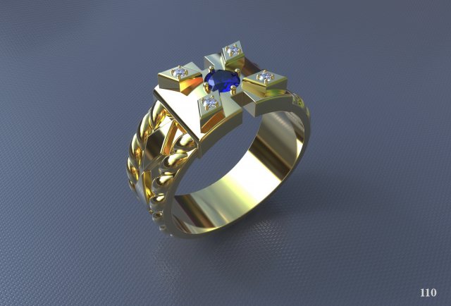 mens ring with sapphire and diamonds 3D Model .c4d .max .obj .3ds .fbx .stl .blend 