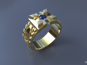 mens ring with sapphire and diamonds Modèle 3D