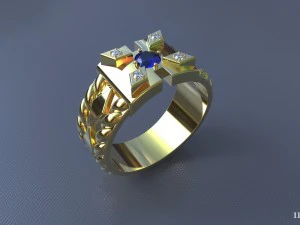 mens ring with sapphire and diamonds 3D Model