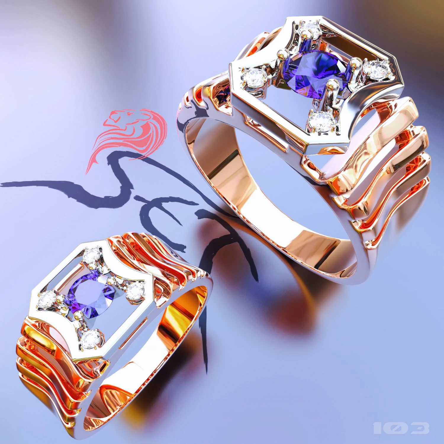 mens ring with diamonds 3D Print Model .c4d .max .obj .3ds .fbx .stl .blend 