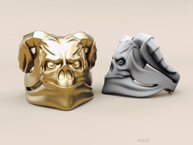 ring skull with horns 3D Print Model .c4d .max .obj .3ds .fbx .stl .blend 
