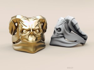 ring skull with horns 3D Print Model