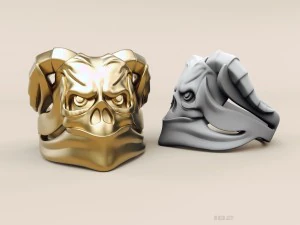 ring skull with horns 3D Print Model