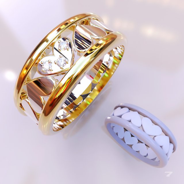 ring with hearts 3D Print Model .c4d .max .obj .3ds .fbx .stl .blend 