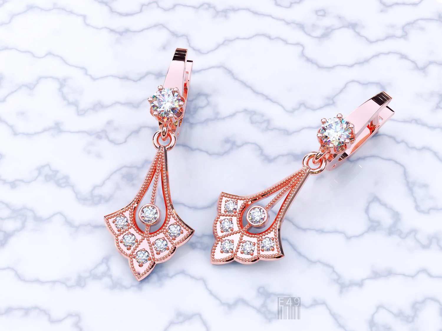 pendant earrings with diamonds 3D Model .c4d .max .obj .3ds .fbx .stl .blend