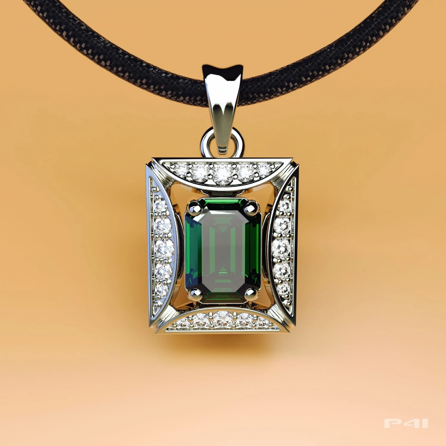 pendant with emerald and diamonds 3D Print Model .c4d .max .obj .3ds .fbx .stl .blend