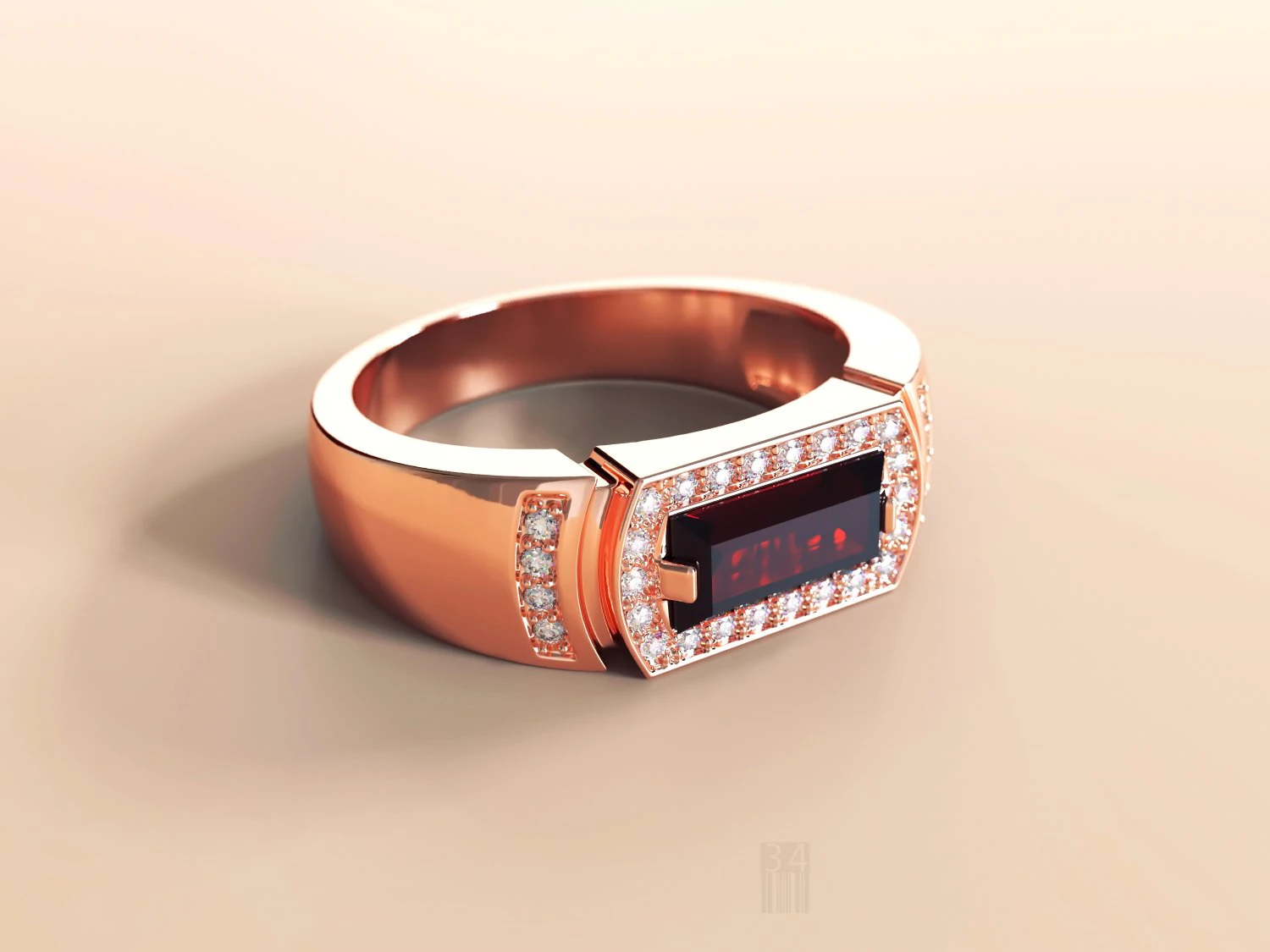 mens ring with ruby and diamonds 3D Print Model .c4d .max .obj .3ds .fbx .stl .blend 