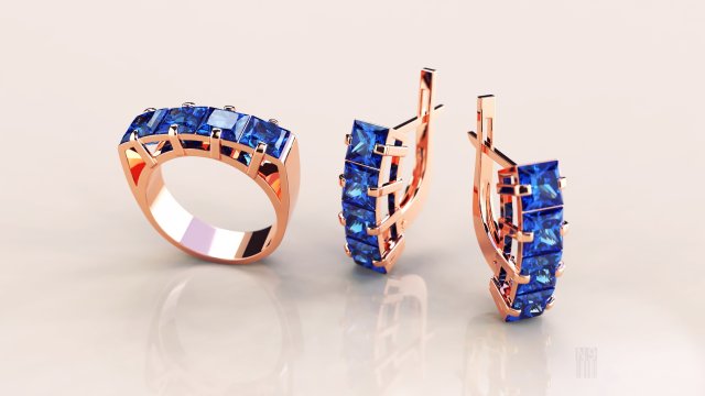 earrings and ring set with stones Modèles 3D en vedette .c4d .max .obj .3ds .fbx .stl .blend 