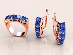 earrings and ring set with stones 3D Print Model