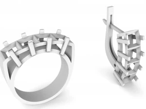 earrings and ring set with stones 3D Print Model