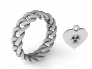 ring with heart and stones 3D Print Model