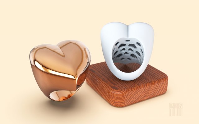 gold ring in the form of heart 3D Print Model .c4d .max .obj .3ds .fbx .stl .blend 