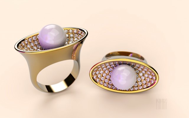 gold ring with stones and pearls 3D Print Model .c4d .max .obj .3ds .fbx .stl .blend 