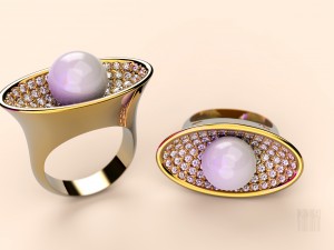 gold ring with stones and pearls 3D Print Model