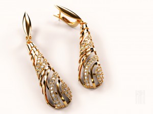 gold earrings with diamonds 3D Print Model