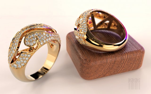 womens ring with patterns and stones 3D Print Model .c4d .max .obj .3ds .fbx .stl .blend 