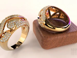 パターンと石のレディースリング 3Dプリントモデル