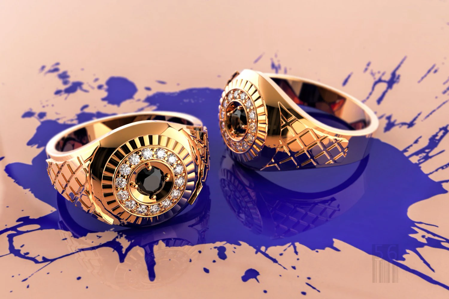 men gold ring with stones 3D Print Model .c4d .max .obj .3ds .fbx .stl .blend 