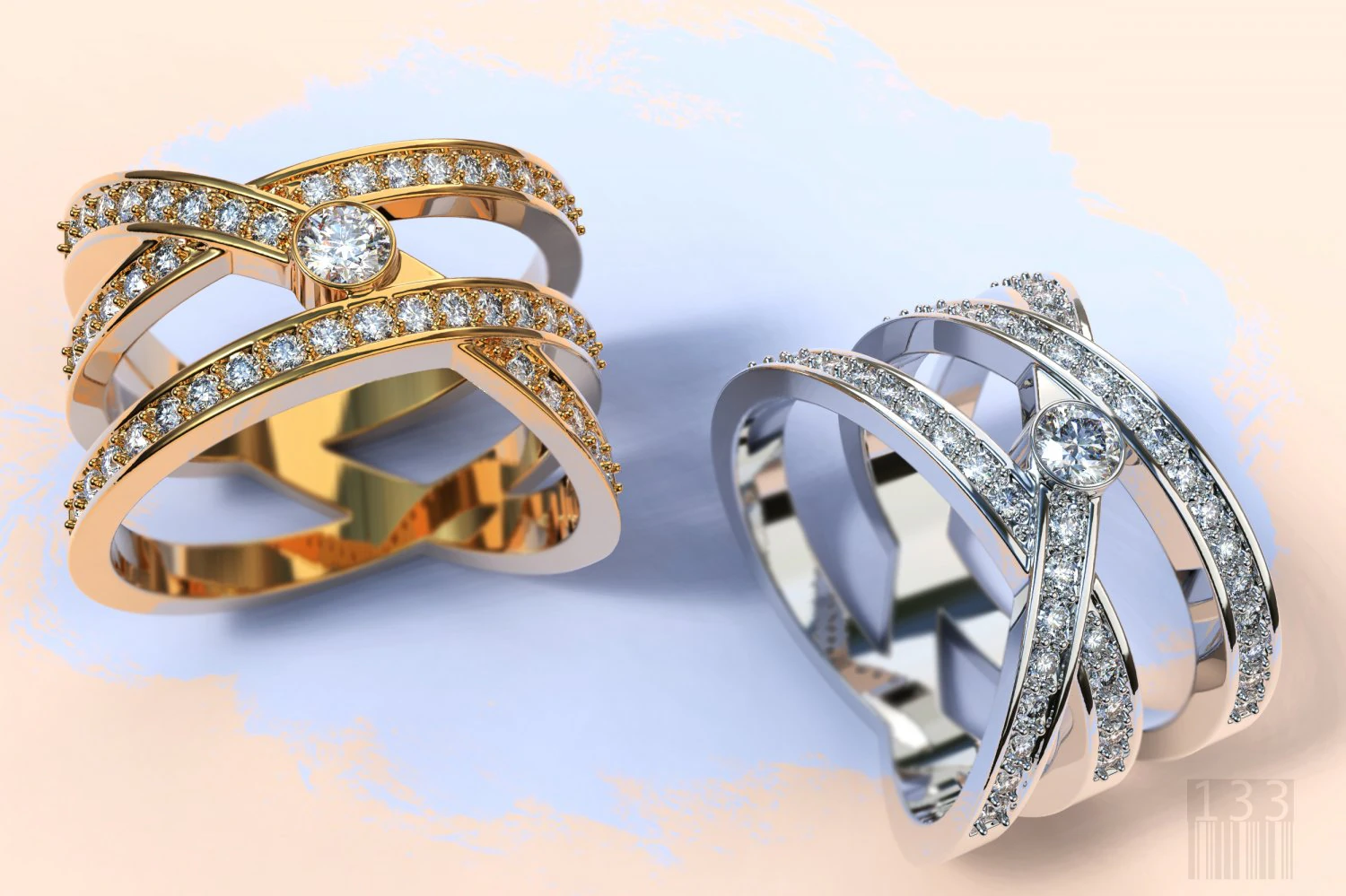 fashionable women ring with stones 3D Print Model .c4d .max .obj .3ds .fbx .stl .blend 