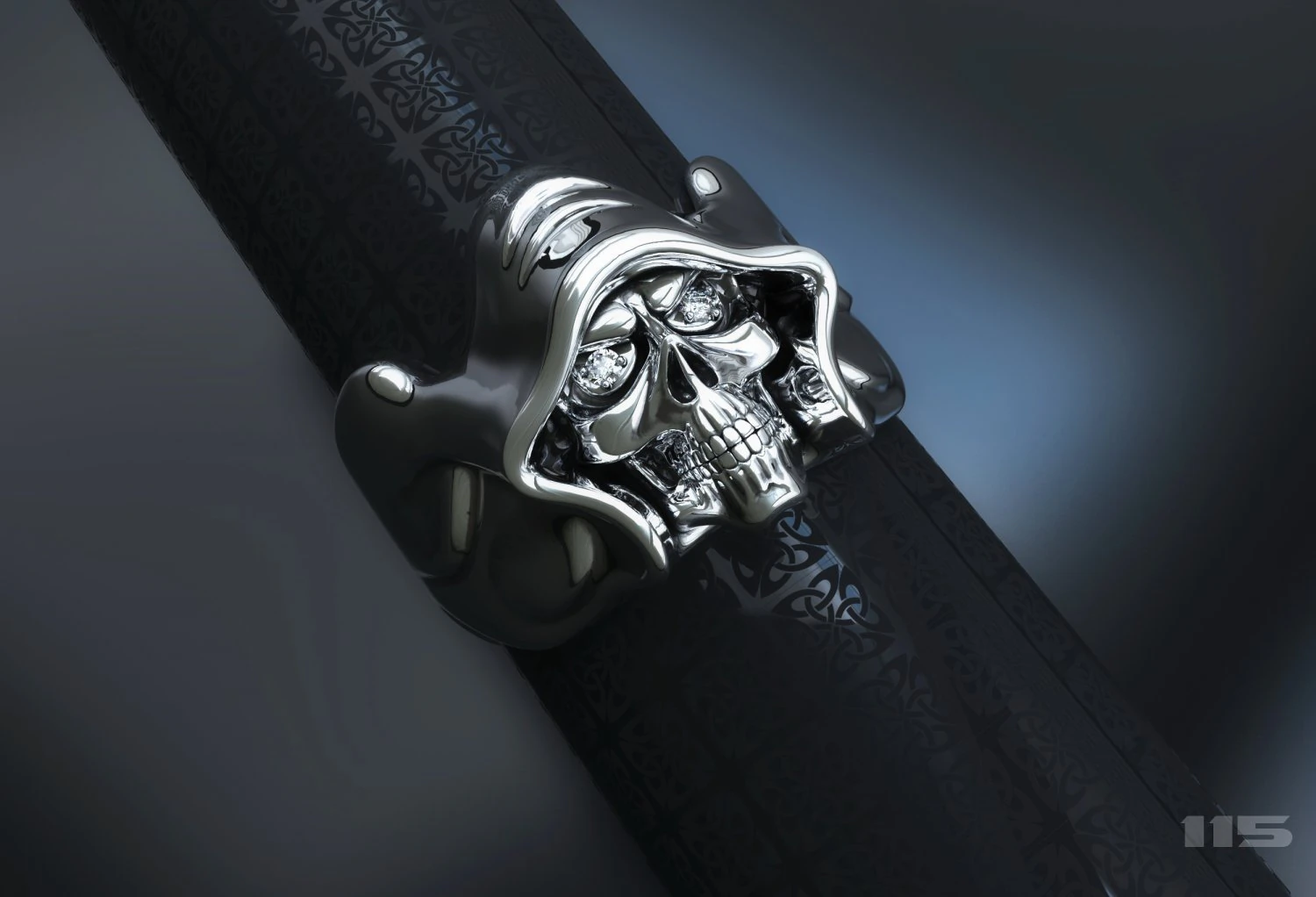 skull ring with stones 3D Print Model .c4d .max .obj .3ds .fbx .stl .blend 