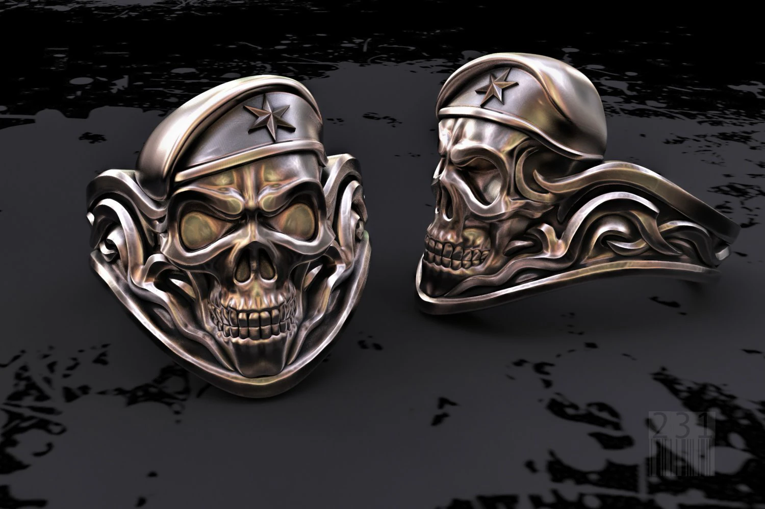 skull soldier ring 3D Print Model .c4d .max .obj .3ds .fbx .stl .blend