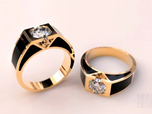 anel de ouro com pedra e esmalte Modelo de Impressão 3D