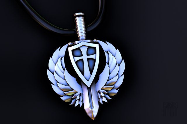 pendant shield sword wings cross 3D-Druckmodell .c4d .max .obj .3ds .fbx .stl .blend 