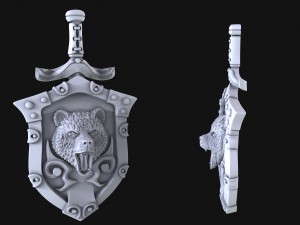 pendant shield with bear 3D Print Model