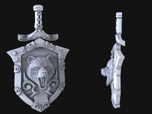 pendant shield with bear 3D Print Model