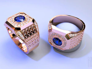 anel de joias masculinas com pedras Modelo de Impressão 3D