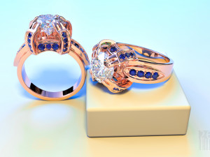 women gold ring with stones 3D Принт Модель