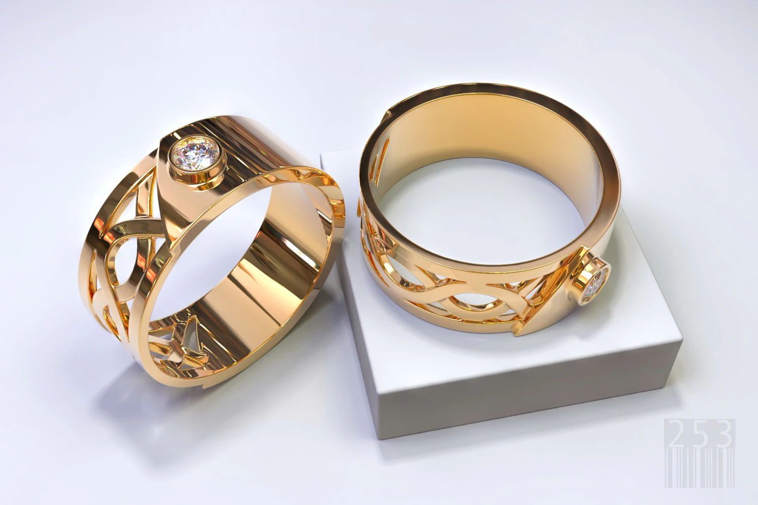 jewelry ring with pattern and diamond 3D Print Model .c4d .max .obj .3ds .fbx .stl .blend 