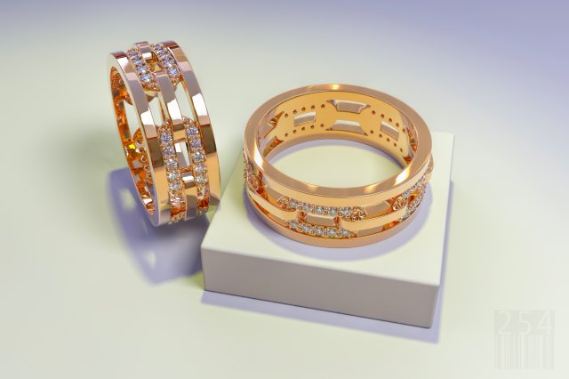 gold ring with stones in the form of a chain 3D 打印模型 .c4d .max .obj .3ds .fbx .stl .blend