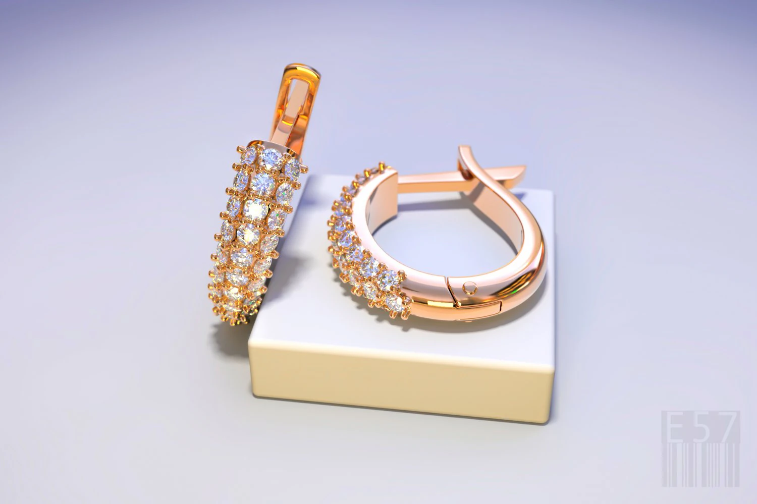 gold earrings with diamonds 3D Print Model .c4d .max .obj .3ds .fbx .stl .blend 
