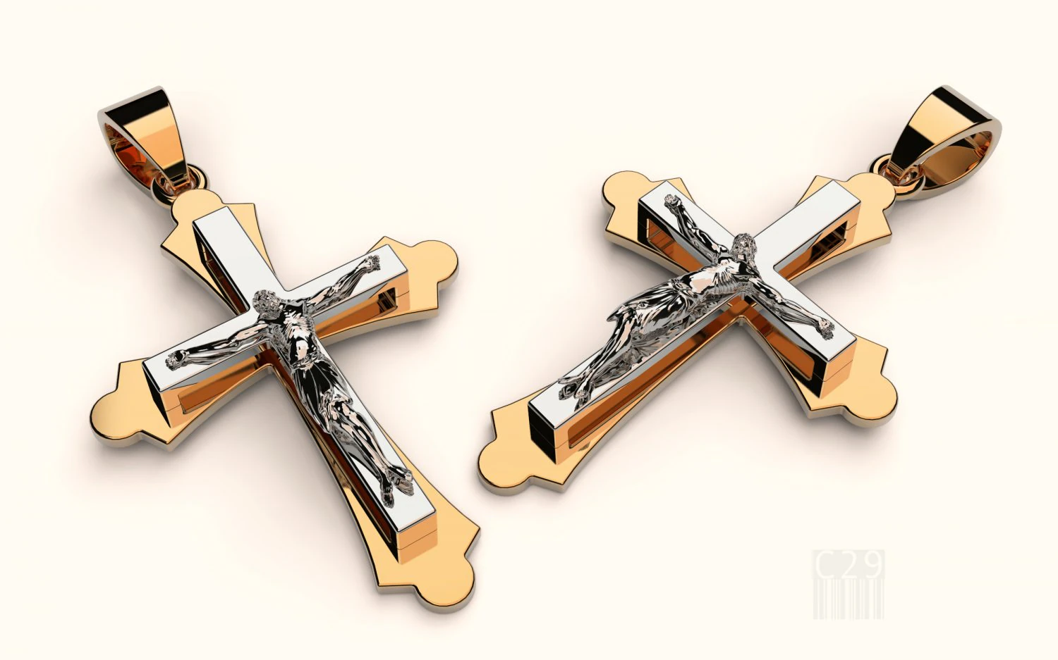 golden cross with jesus 3D Print Model .c4d .max .obj .3ds .fbx .stl .blend 