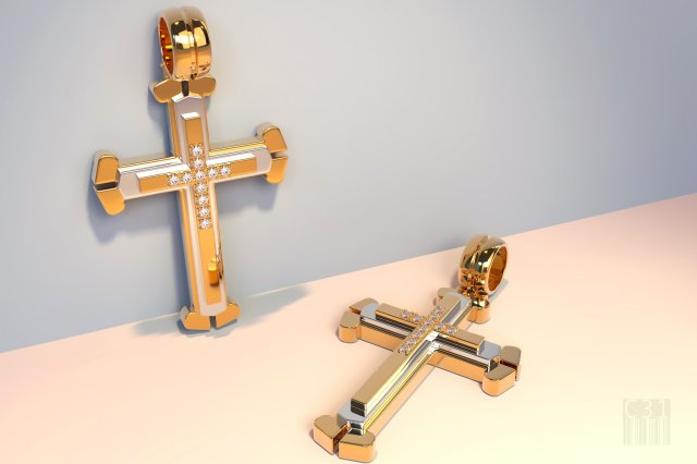 gold cross with stones 3D 프린트 모델 .c4d .max .obj .3ds .fbx .stl .blend 