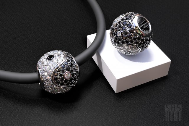 yin yang charm with diamonds 3D-Druckmodell .c4d .max .obj .3ds .fbx .stl .blend 